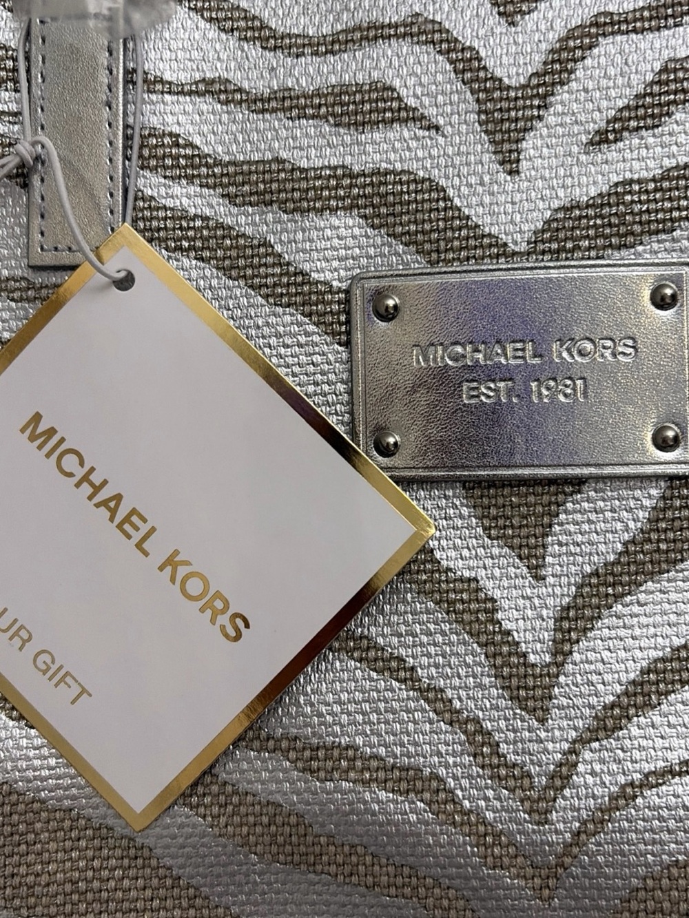 Michael Kors New! Zebra-Print Metallic Tote in Silver and Gold - Picture 3 of 9